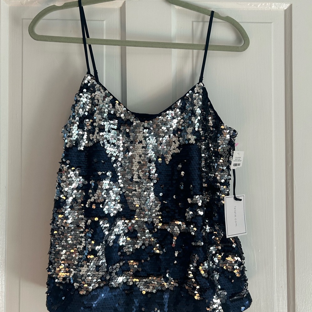 1. State Sequin Cami Top - Silver and Navy - new